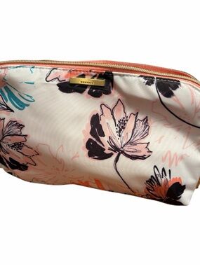 KESTREL Peach and Black Floral Zip Cosmetic Pouch